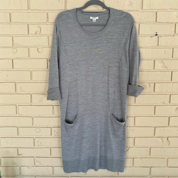 Garnet Hill Merino Wool Crewneck Shift Sweater Dress Loose Gray Pockets Small S - Picture 1 of 7